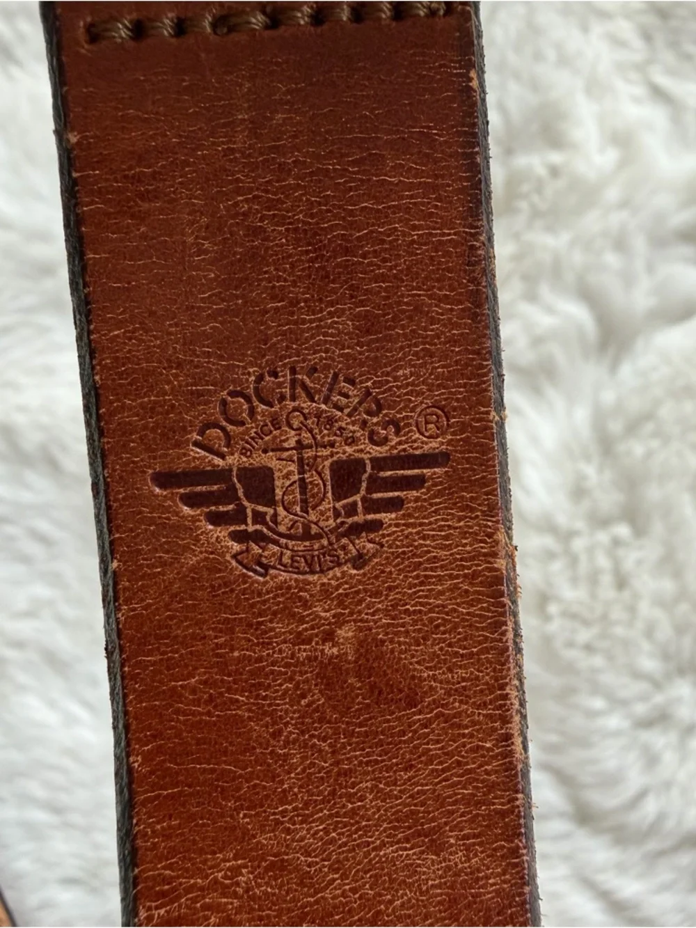 Brown Leather Belt Women Size 38 Brass Buckle Vintage Unisex